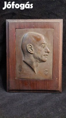 Martinelli Jenő Jelzett bronz plakett férfi portré 1922