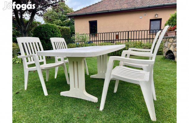Masszív Flair kerti garnitúra: asztal + 6 magas támlás karfás szék