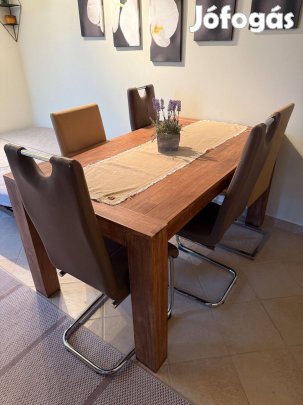 Masszív, tömör rózsafa étkezőasztal 5 székkel 160 cm