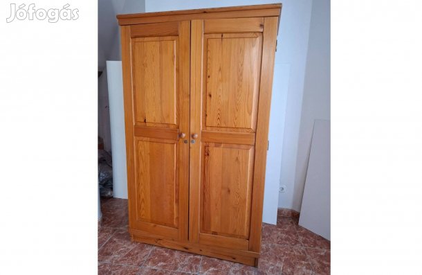 Masszív, valódi fenyőfa ruhásszekrény Polcos és akasztós kivitel