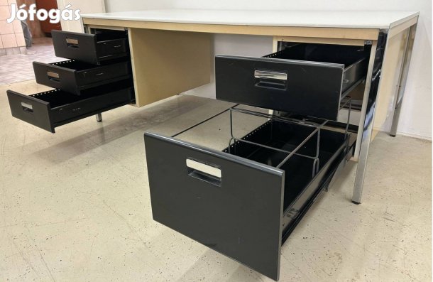 Masszív fém műhelyasztal 180x90 cm, 5 fiókos, fémvázas munkaasztal