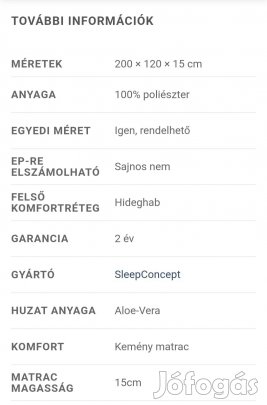 Matrac és fedőmatrac 120x200 cm