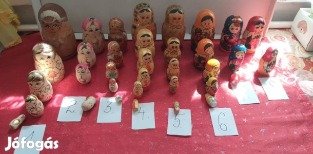 Matrjoska baba gyűjtemény (több darabosak) natúr arany színes