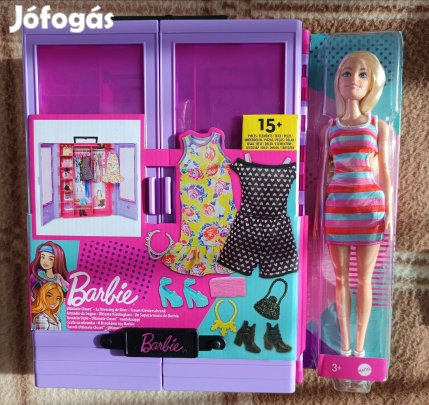Mattel Barbie szekrény szett babával és kiegészítőkkel, új