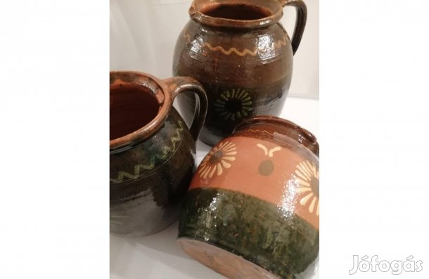 Mázas füles cserépedények 3 db egyben eladó!