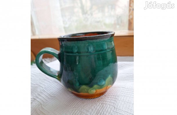 Mázas jelzett kerámia bögre