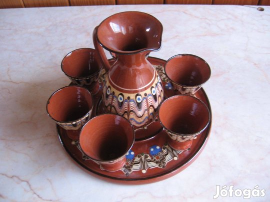 Mázas kerámia, rövidital kínáló szett - népművészet