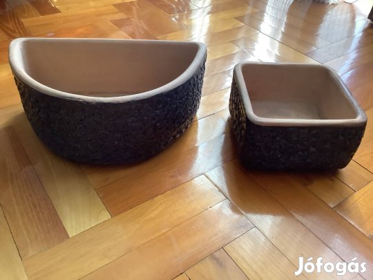 Mázas kerámia kaspó, virágtartó szett
