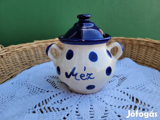 Mázas kerámia méz tartó