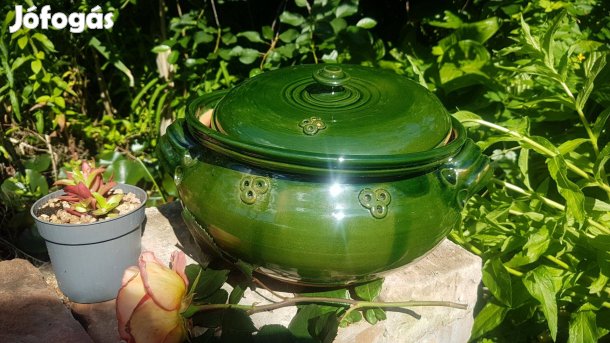 Mázas kerámia sütőtál főzőedény fedővel