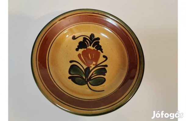 Mázas kerámia tányér Népi motívumos