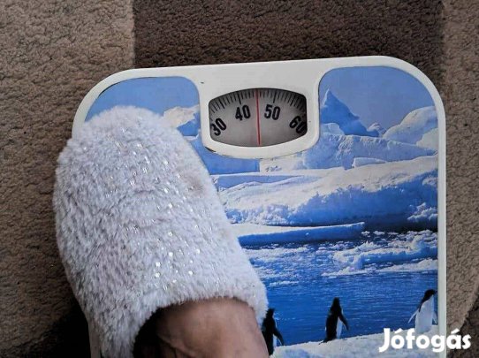 Mechanikus típusú retro fürdőszobai mérleg, pingvines sarki képpel