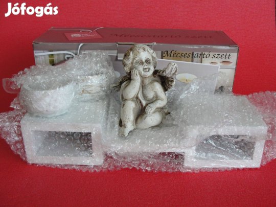 Mécsestartó szett új hibátlan, alap 24*8 cm, angyalka 9 cm_
