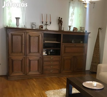 Megkímélt állapotú tömör fa tálaló/könyves szekrény