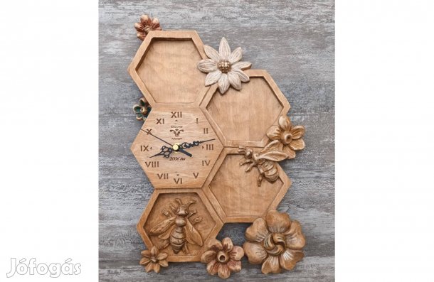 Méhecske méhóra virágóra méhészeti ajándék méhsejtóra virágosóra faóra