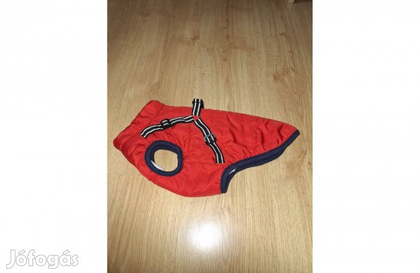 Meleg piros kutyakabát hámmal kistermetű kutyára