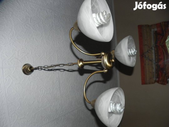 Mennyezeti Lámpa E14 3X40W izzó nélkül Üveg-Kristály szép állapot réz