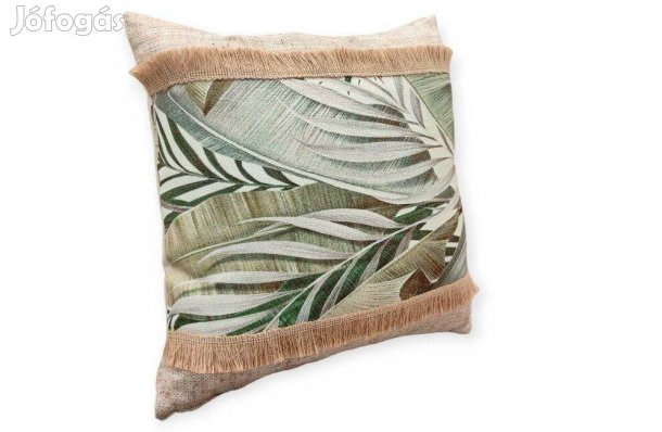 Mentazöld díszpárna trópusi levélmintával 37x37 cm