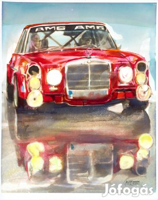 Mercedes 300 SEL 6.8 AMG "Vörös Disznó" festmény Garázsdekor