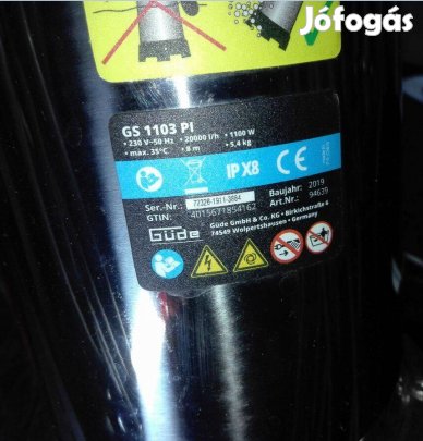 Merülőszivattyú, búvár, szennyvíz szivattyú 1100W teljesítménnyel, gar