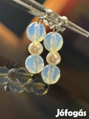 Mesés ezüst fülbevaló pár, valódi Gyöngy díszítéssel