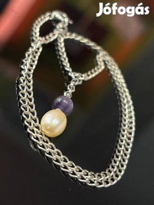 Mesés ezüst nyaklánc, valódi Ametiszt, és édesvízi Gyöngyel