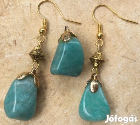 Mesés türkiz színű amazonit fülbevaló és medál