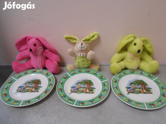 Meseszép, eredeti Götz, porcelán húsvéti gyermek tányérok plüss nyuszk