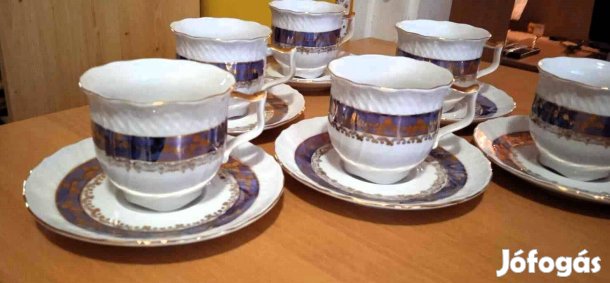 Meseszép kobaltkék-arany díszítéses német-magyar kávéskészlet