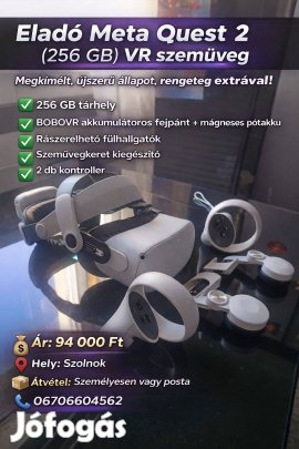 Meta Quest 2 VR Szett (256GB) Bobovr Extrákkal, Újszerű Állapotban!