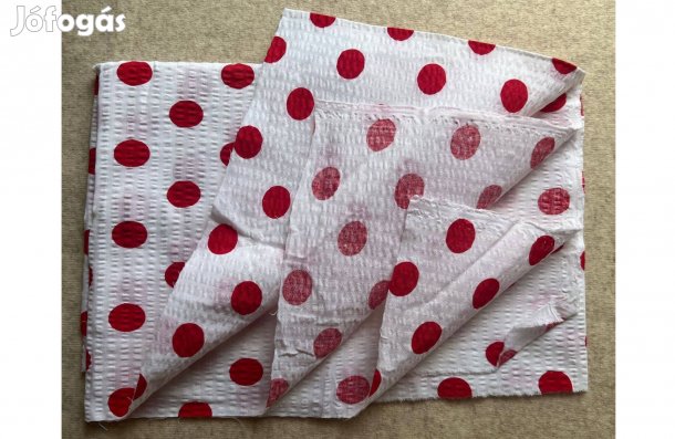 Méteráru - textil (krepp) fehér, piros pöttyös 1db