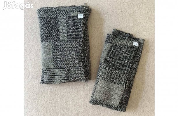 Méteráru, textil (buklé) oliva zöld - fekete kockás