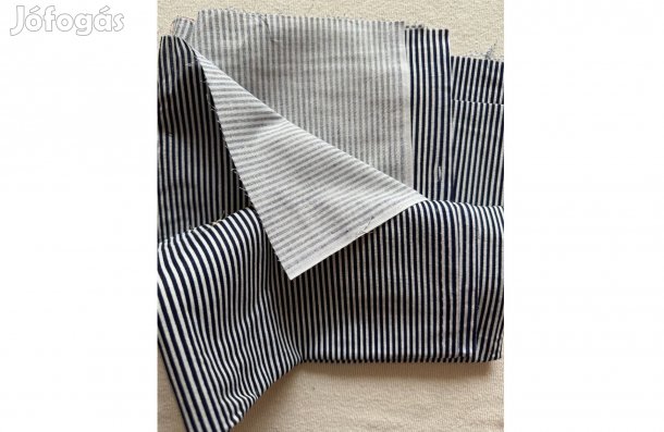Méteráru, textil (karton) sötétkék, fehér vékony csíkos több db
