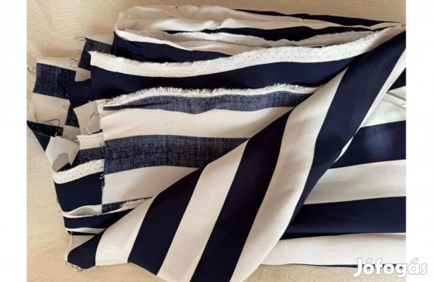 Méteráru, textil (selyemszerű, csíkos) sötétkék, fehér 1db