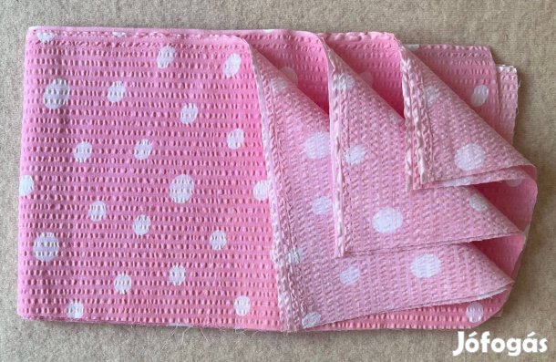 Méteráru textil (krepp) rózsaszín, fehér pöttyös csomag