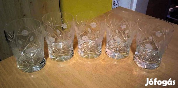 Metszett, régi, gyönyörű orosz kristálypohár készlet, 5 db
