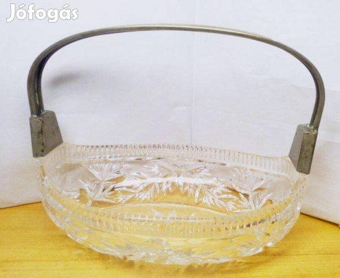 Metszett kristály füles kosár, gyümölcs kínáló 1910-es évek ritkaság a