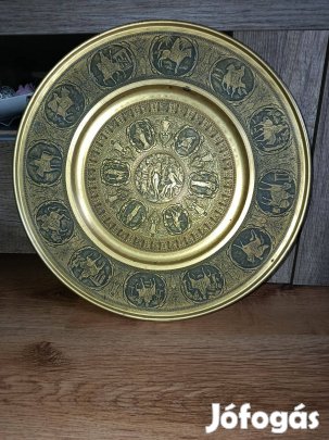 Metszett ón fali tányér bronzírozva Ádám Éva, szentekkel - kegytárgy