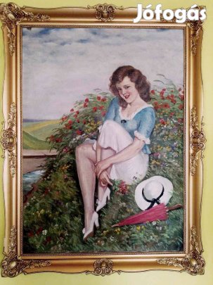 Mezei virágok között Illencz Lipót alkotása. Modern olaj-vászon festmé