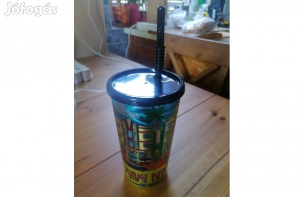Miami Beach feliratú műanyag pohár, szívószállal eladó!
