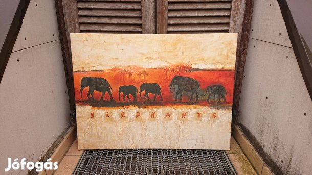 Michael Jarin afrikai tematikájú képe 60 x 80 cm, pálmafa, elefánt