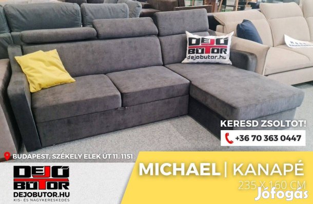 Michael sarok kanapé ülőgarnitúra rugós 235x160 cm szürke ágyazható