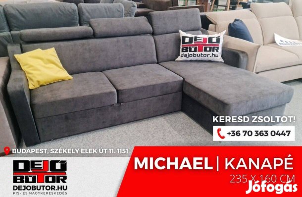 Michael szürke bútor sarok kanapé ülőgarnitúra 235x160 cm ágyazható