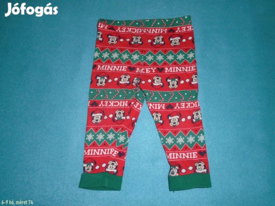 Mickey egér mintás piros és zöld nadrág 6-9 hó (méret 74)
