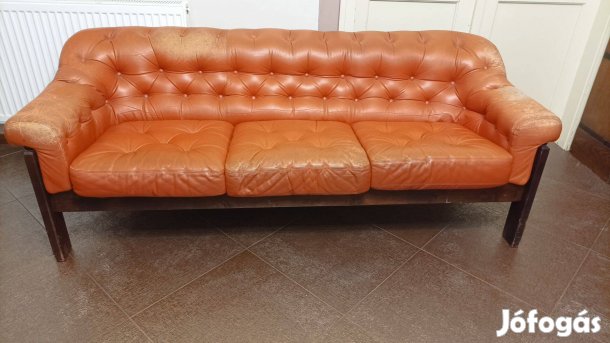 Mid century Bőr ülőgarnitúra, kanapé és 2 db fotel, brasil style