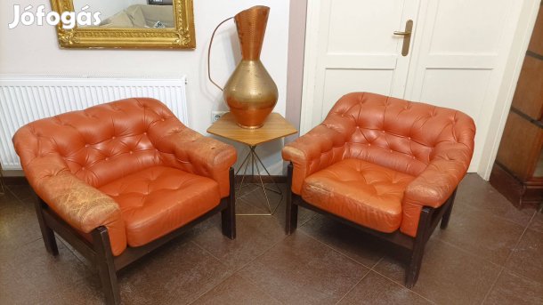 Mid century Bőr ülőgarnitúra, kanapé és 2 db fotel, brasil style