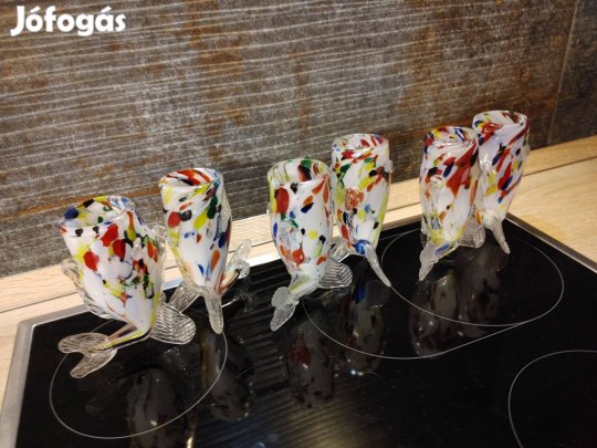 Mid century Fulvio Bianconi stílusú spatter 6db üveg pohár