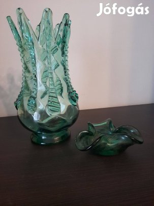 Mid-century, modern, 8 szarvú, türkizzöld váza