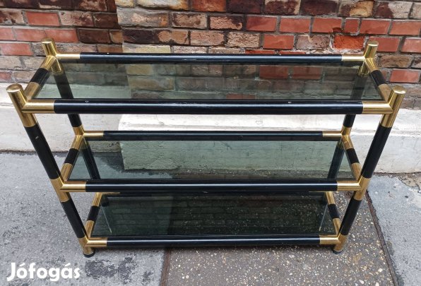 Mid century design polc, réz és fa kettőse