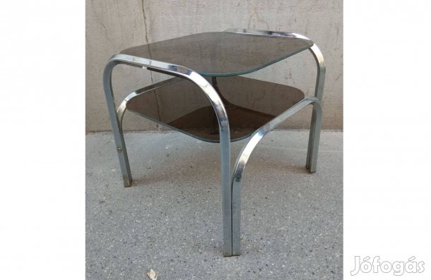 Mid century króm üveges asztal lerakó